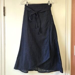 Denim Wrap A-Line Skirt - Dark Blue